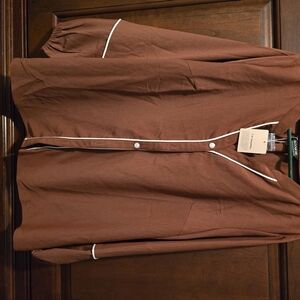 Women's Brownish Orange Button-Up Shirt with White Trim